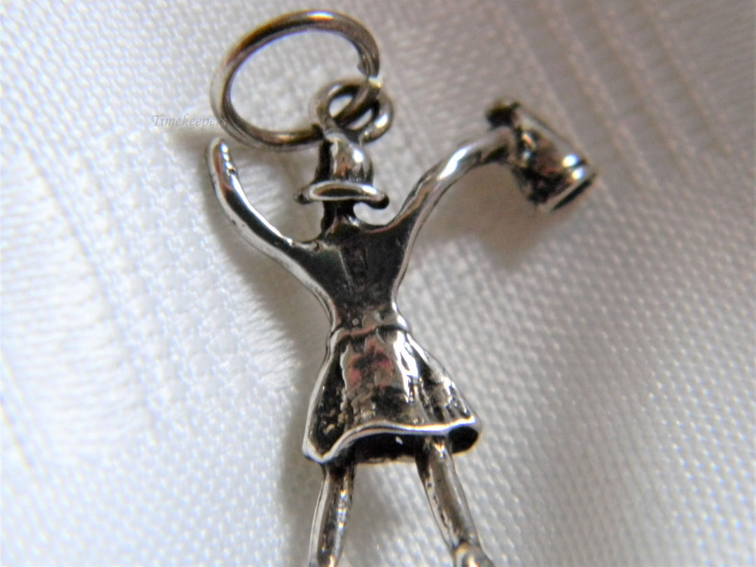h587 Cute Sterling Silver Cheerleader with Mega Phone Charm or Pendant