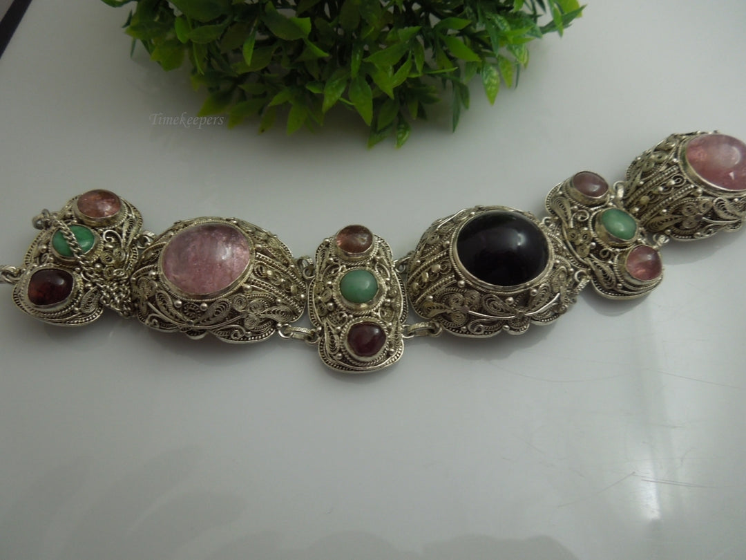 q176 Vintage Sterling Silver Heavy Wide Filigree Bracelet 6.75"