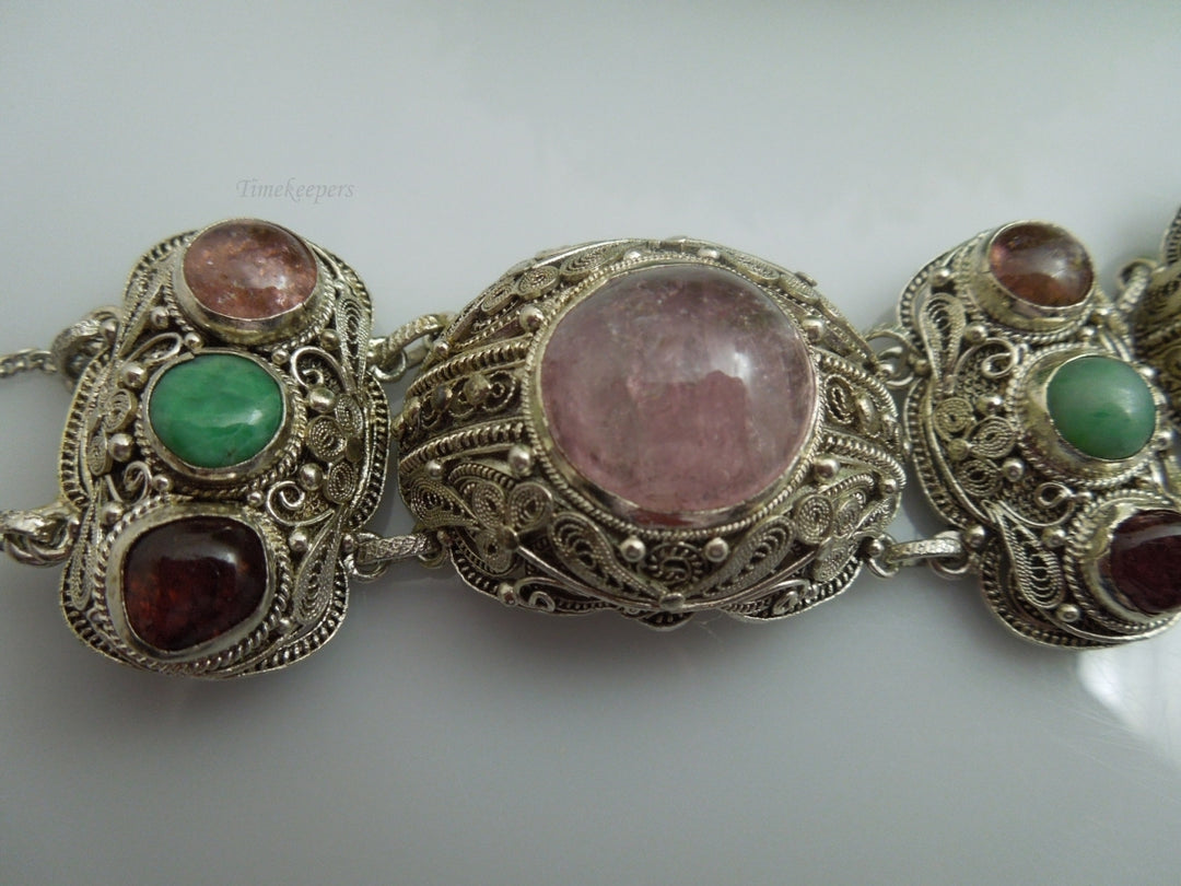 q176 Vintage Sterling Silver Heavy Wide Filigree Bracelet 6.75"