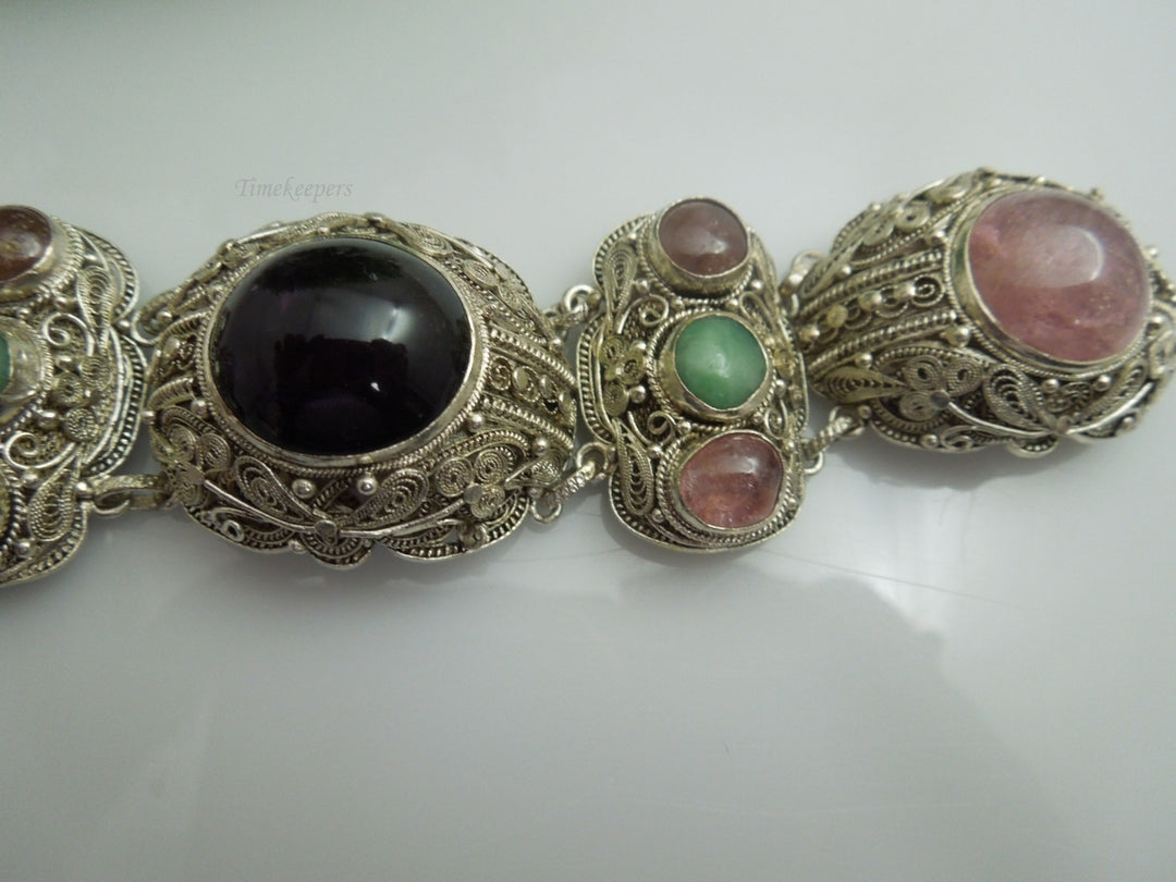 q176 Vintage Sterling Silver Heavy Wide Filigree Bracelet 6.75"