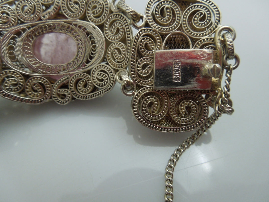 q176 Vintage Sterling Silver Heavy Wide Filigree Bracelet 6.75"