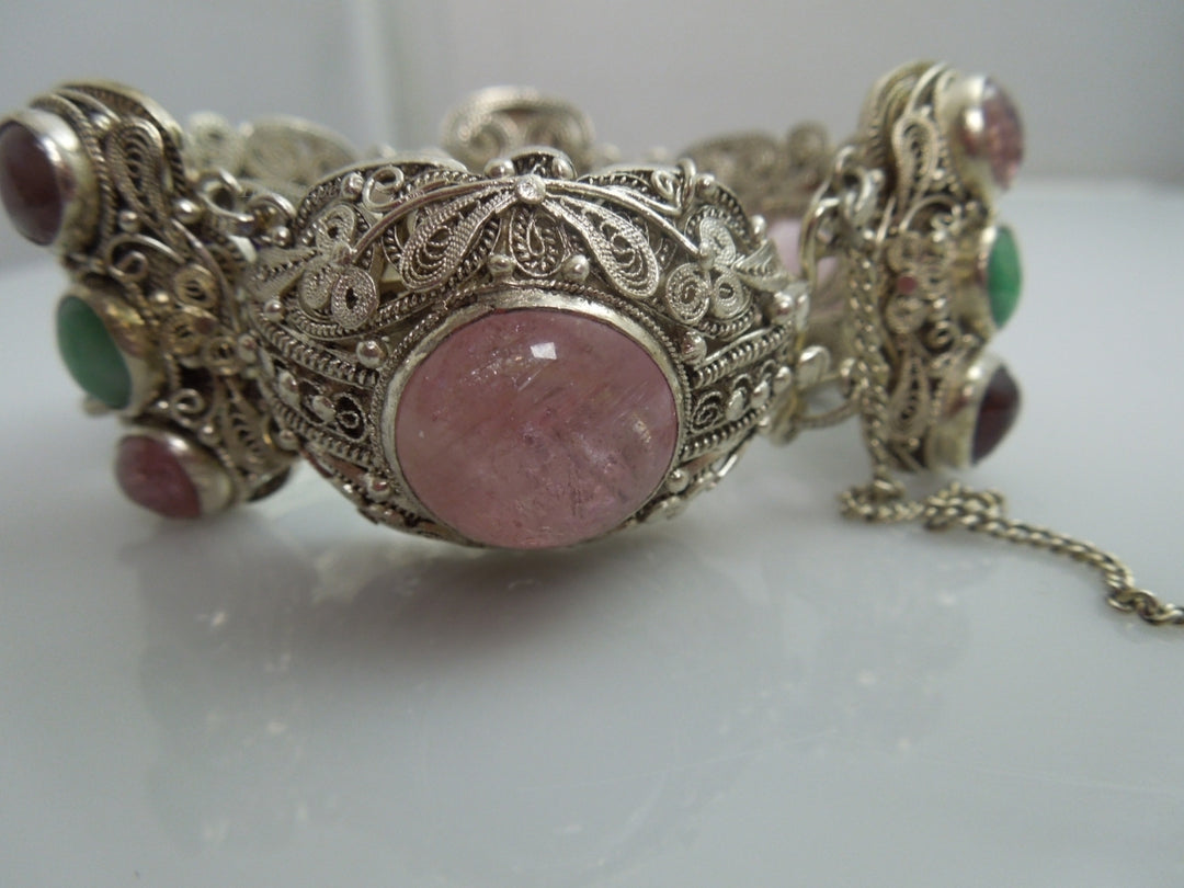 q176 Vintage Sterling Silver Heavy Wide Filigree Bracelet 6.75"