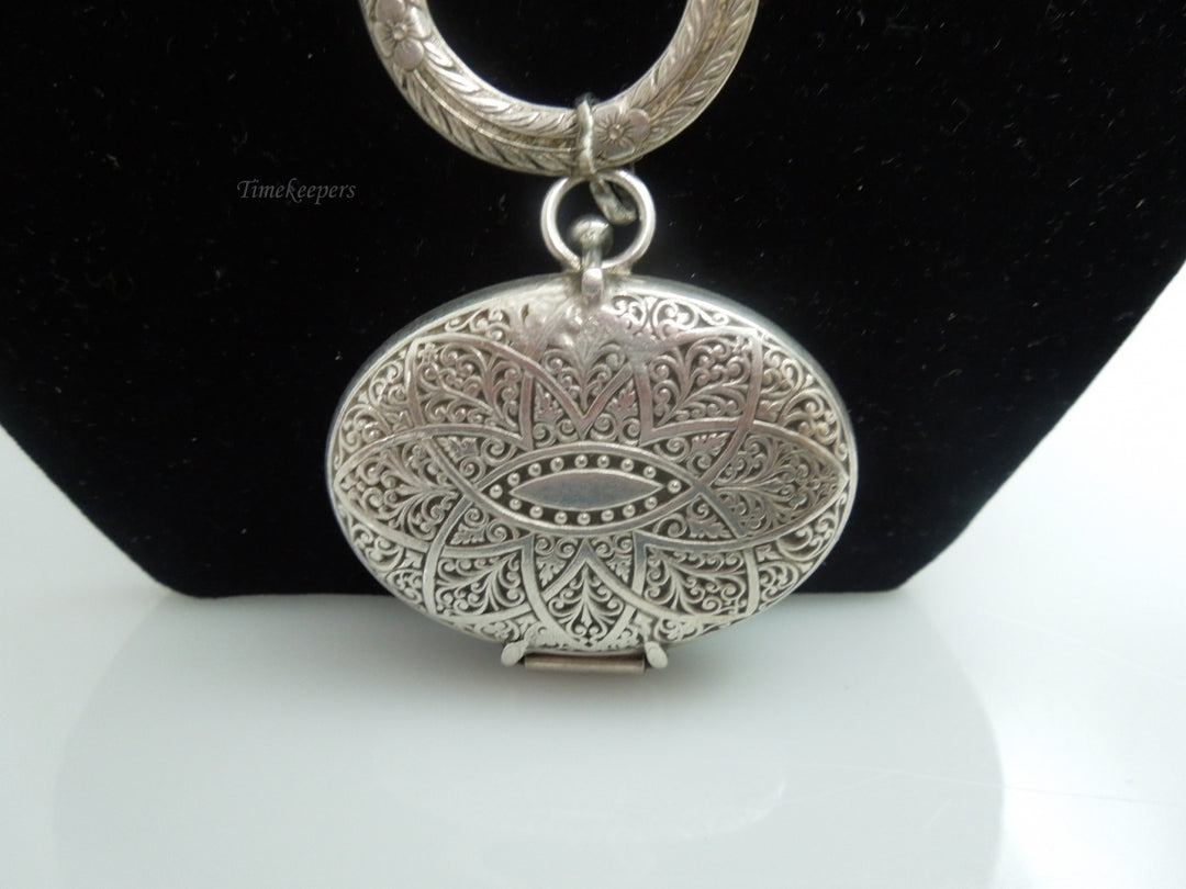 q181 Sterling Silver Beautiful Necklace and Antique Locket with Two places for Photos Inside