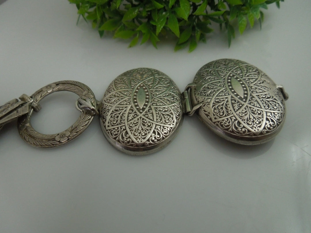 q181 Sterling Silver Beautiful Necklace and Antique Locket with Two places for Photos Inside