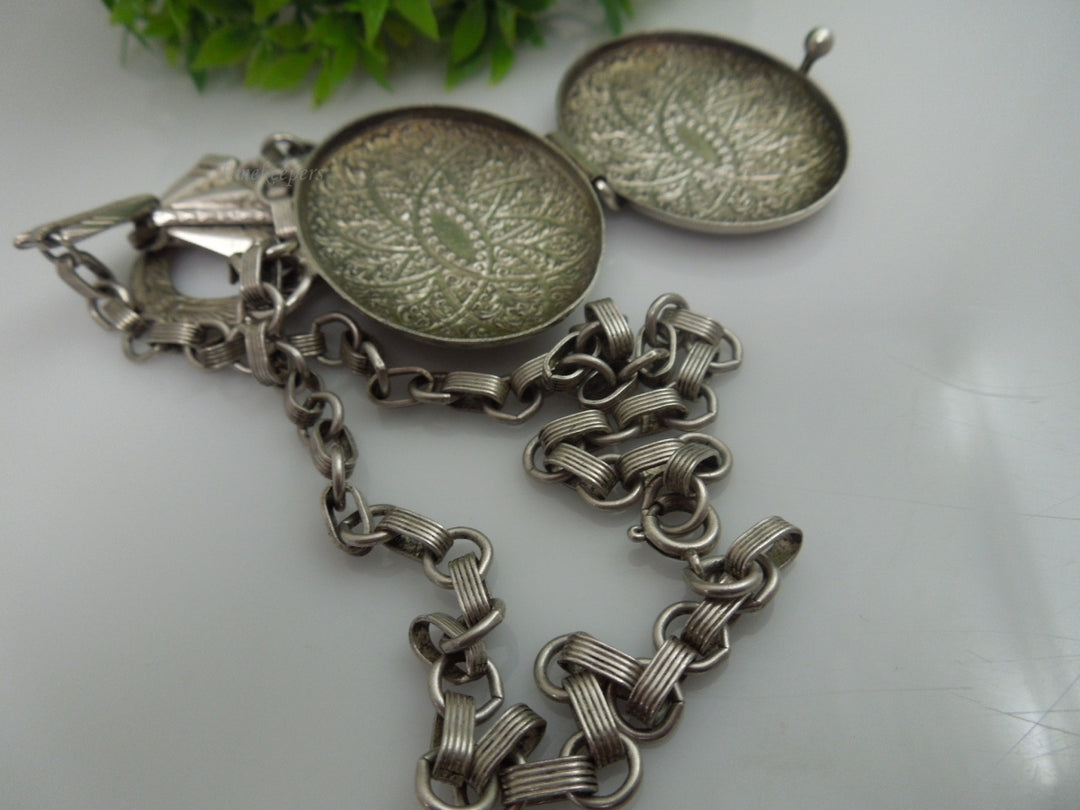 q181 Sterling Silver Beautiful Necklace and Antique Locket with Two places for Photos Inside