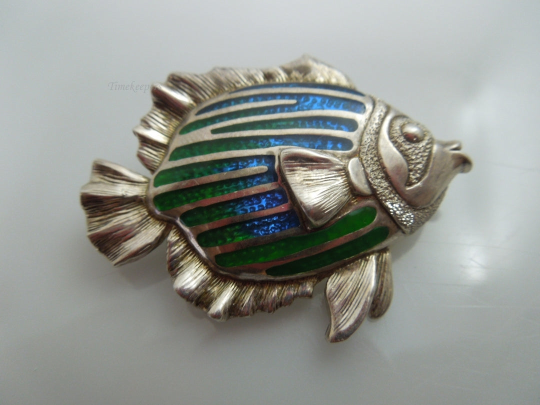 q183 Sterling Silver Kabana Angle Enamel Fish Pin/Brooch/Charm