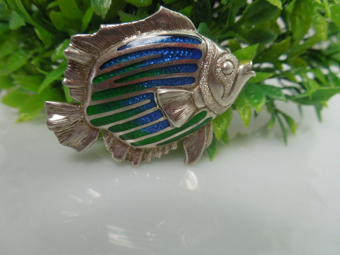 q183 Sterling Silver Kabana Angle Enamel Fish Pin/Brooch/Charm