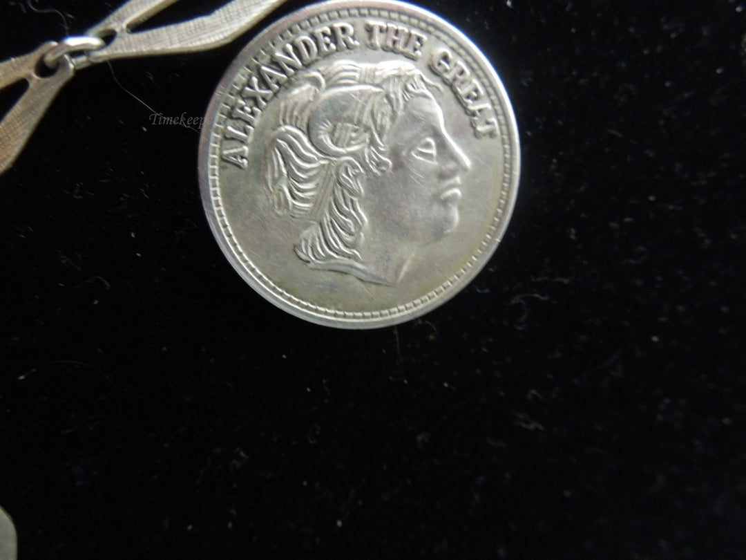 q197 Vintage Sterling Silver Multi Countries Coin Pendant /Necklace/Chain 38"