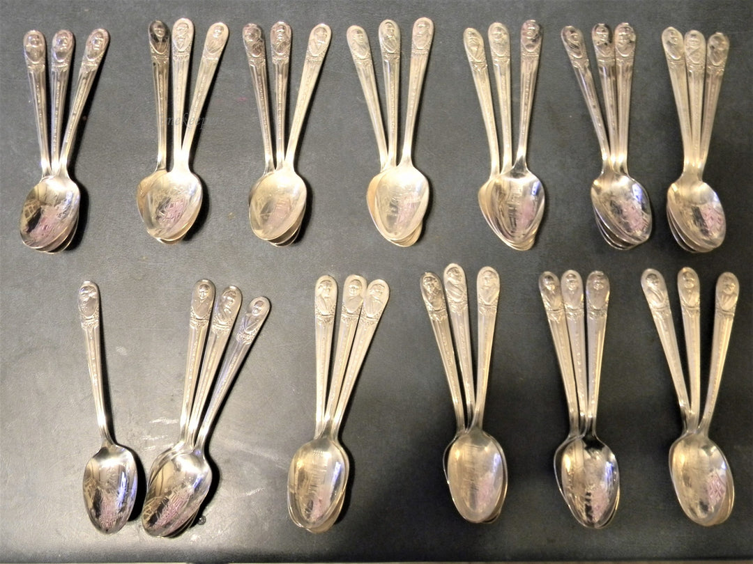h608 Preowned Collection of 37 U.S.A. Presidential Spoons W. M. Rogers Co.