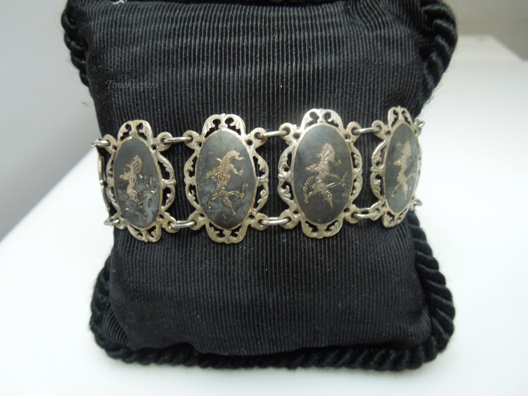 q192 1930 Sterling Silver 925 Siam Niello Exotic Dancers Bracelet 6.5"