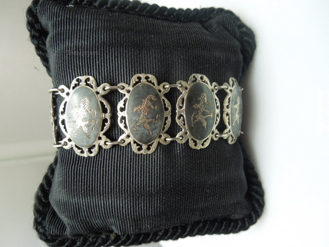 q192 1930 Sterling Silver 925 Siam Niello Exotic Dancers Bracelet 6.5"