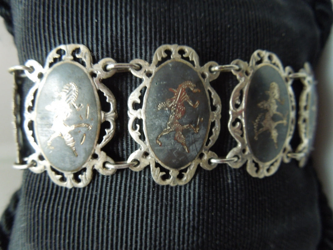 q192 1930 Sterling Silver 925 Siam Niello Exotic Dancers Bracelet 6.5"