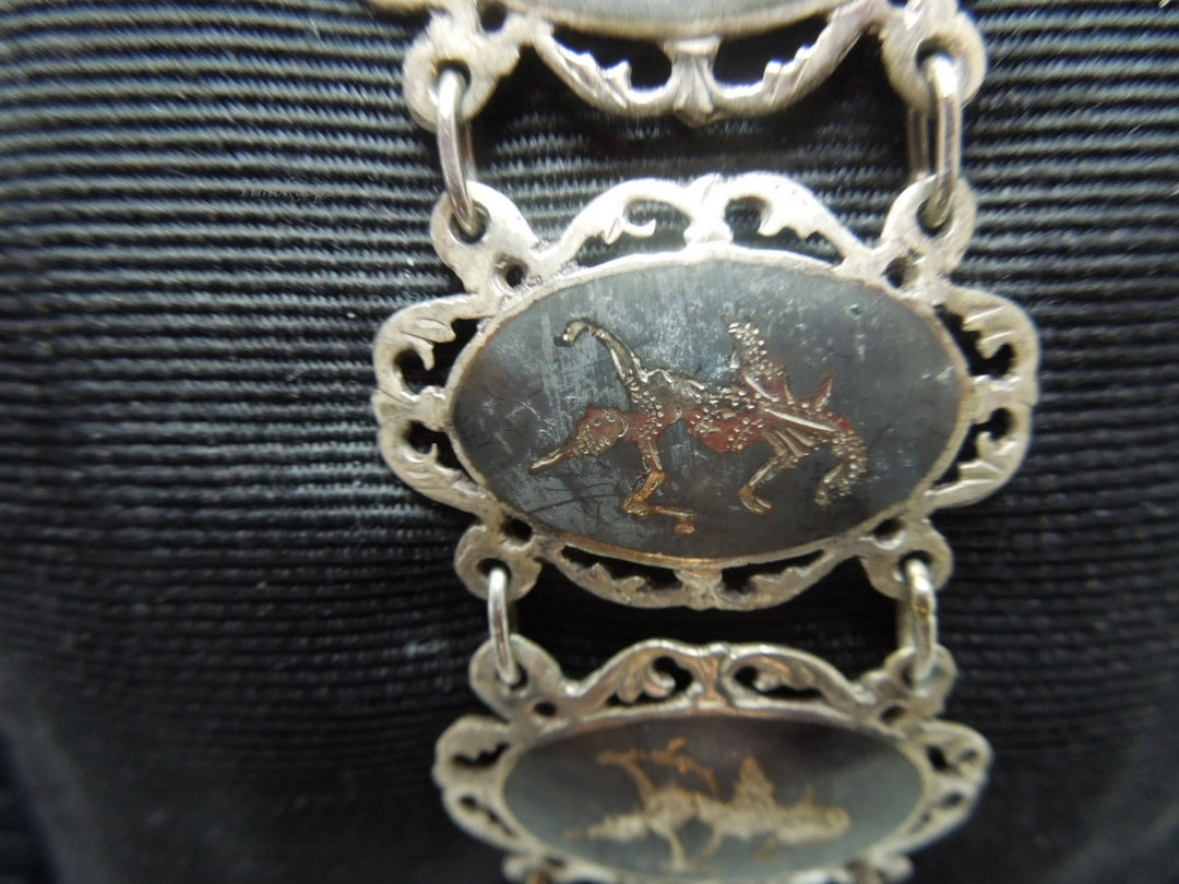 q192 1930 Sterling Silver 925 Siam Niello Exotic Dancers Bracelet 6.5"