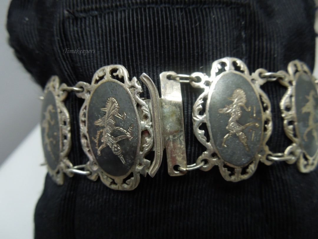 q192 1930 Sterling Silver 925 Siam Niello Exotic Dancers Bracelet 6.5"
