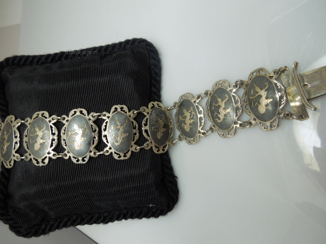 q192 1930 Sterling Silver 925 Siam Niello Exotic Dancers Bracelet 6.5"