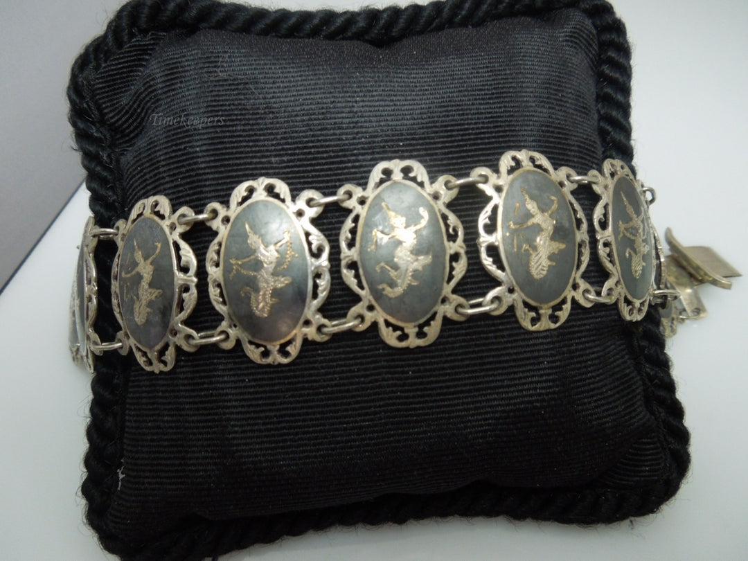 q192 1930 Sterling Silver 925 Siam Niello Exotic Dancers Bracelet 6.5"