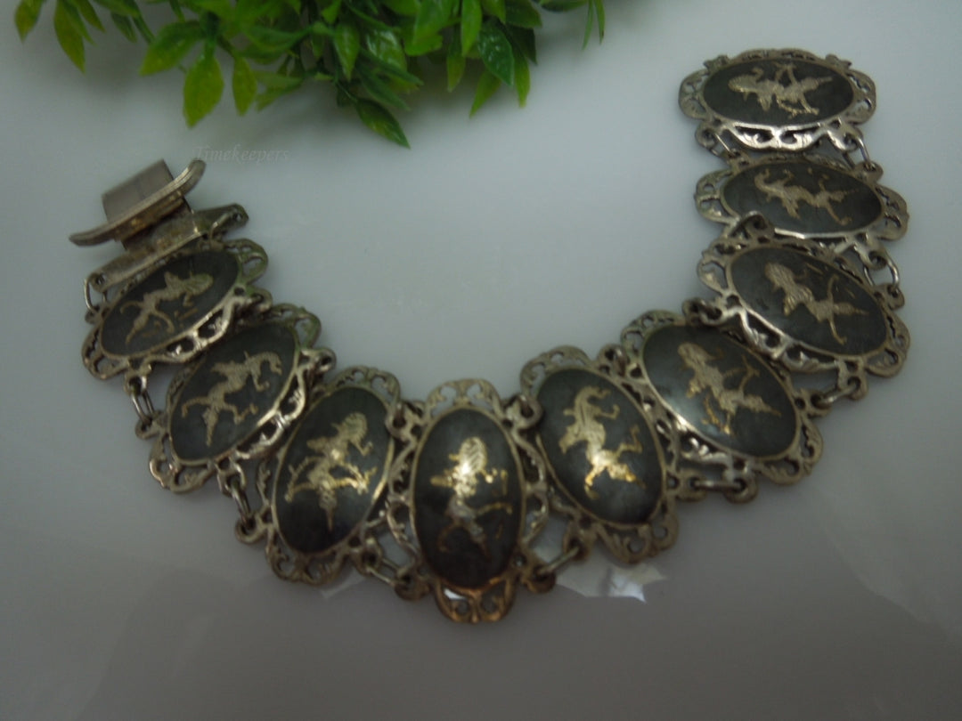 q192 1930 Sterling Silver 925 Siam Niello Exotic Dancers Bracelet 6.5"