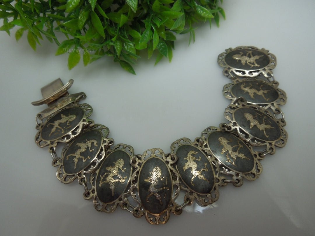 q192 1930 Sterling Silver 925 Siam Niello Exotic Dancers Bracelet 6.5"