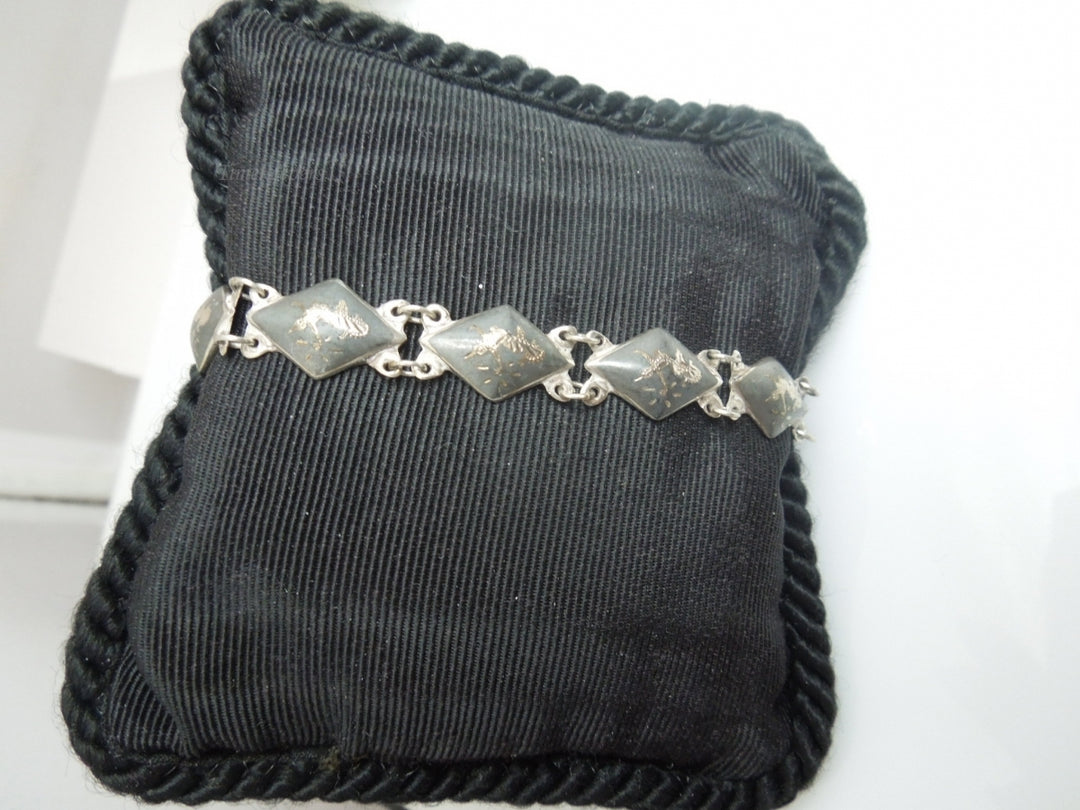 q195 1930 Sterling Silver 925 Siam Niello Exotic Dancers Bracelet 7"