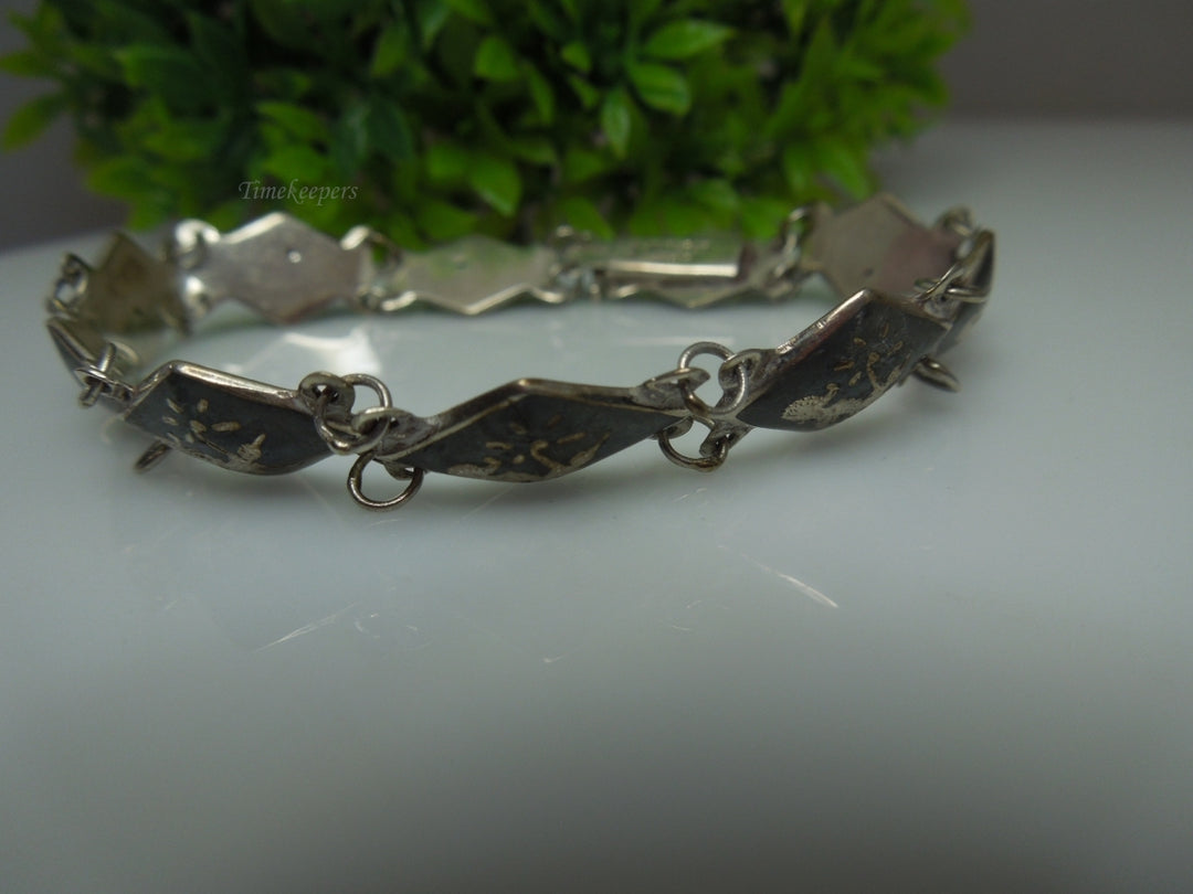 q195 1930 Sterling Silver 925 Siam Niello Exotic Dancers Bracelet 7"