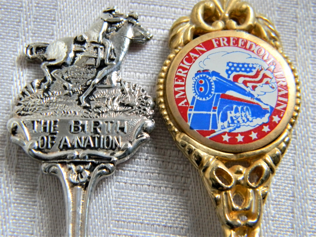 h616 Set of 4 Collectible Spoons Birth of a nation, Freedom Train, UN, Bicentenl