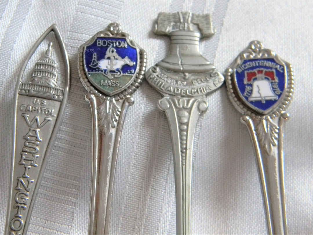 h621 Set of 4 Collectible Spoons Washington DC Boston Bicentennial Liberty Bell