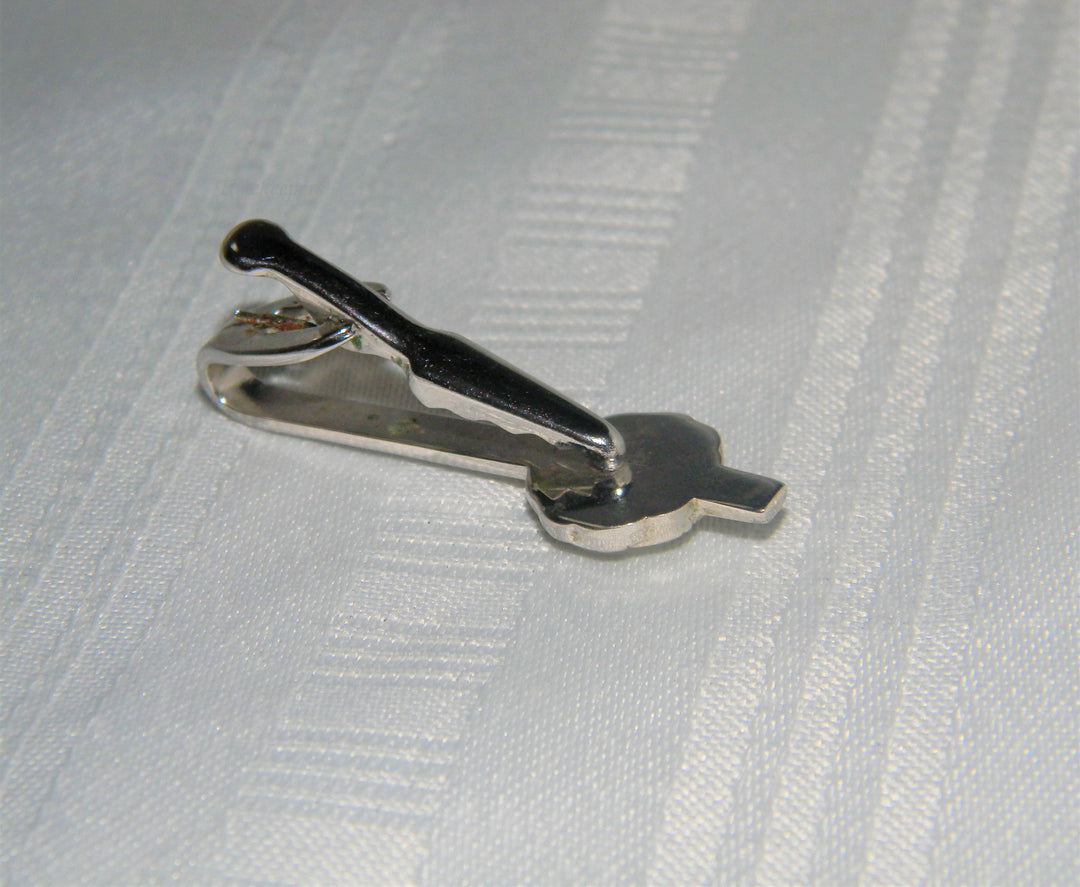 j542 Handsome Vintage Silver Tone Tie Bar with White Stone