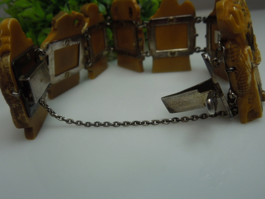 q217 Vintage Japanese Silver Carved Seven Lucky Gods Bracelet 9"