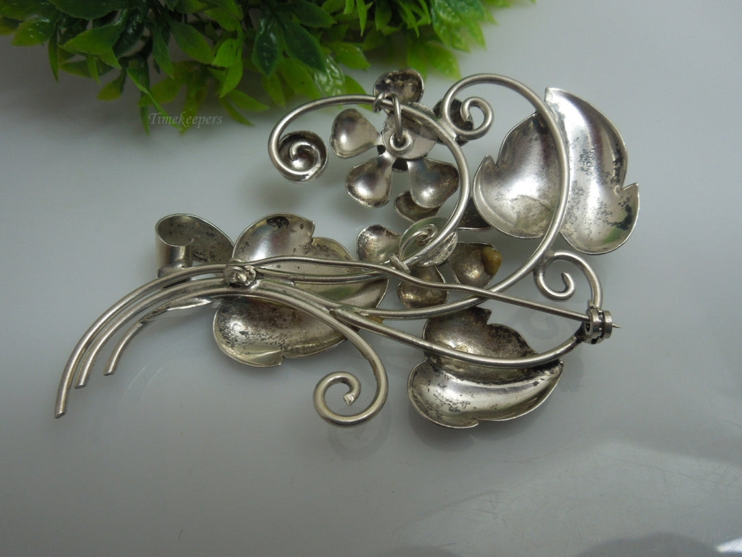 q219 Vintage Sterling Silver Floral Pin/Sweater Brooch/Dress Pin