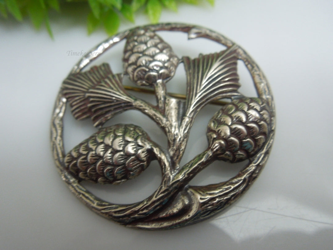 q218 Vintage Pine Pinecones Circle Brooch Sterling Silver 925 Sweater pin,Dress Brooch