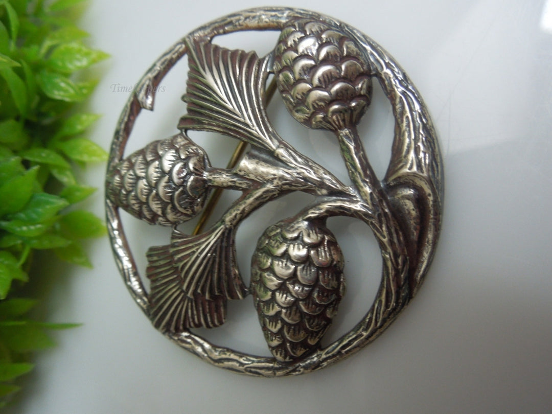 q218 Vintage Pine Pinecones Circle Brooch Sterling Silver 925 Sweater pin,Dress Brooch