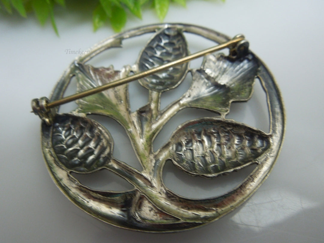 q218 Vintage Pine Pinecones Circle Brooch Sterling Silver 925 Sweater pin,Dress Brooch