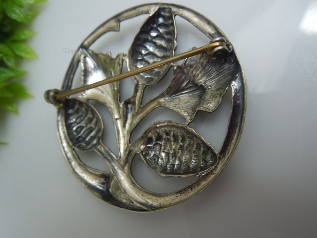 q218 Vintage Pine Pinecones Circle Brooch Sterling Silver 925 Sweater pin,Dress Brooch