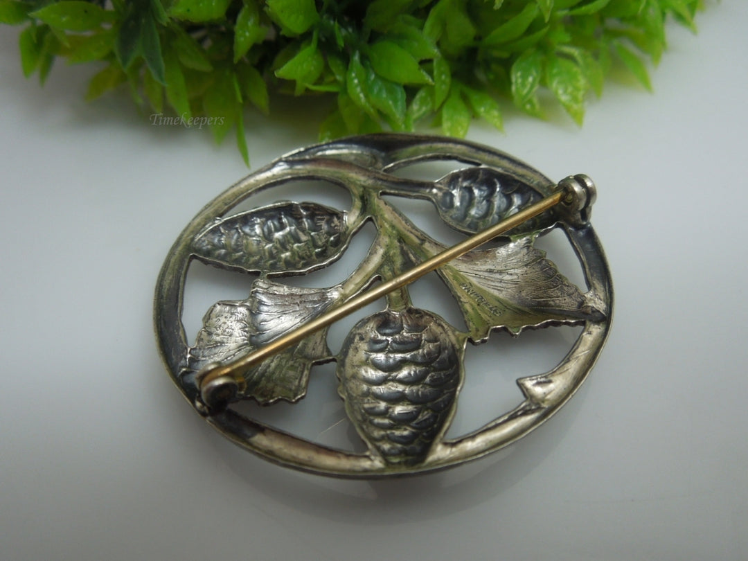 q218 Vintage Pine Pinecones Circle Brooch Sterling Silver 925 Sweater pin,Dress Brooch