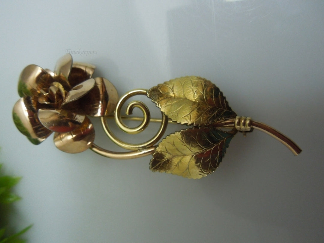 q225 Vintage Krementz Rose & Yellow Gold Tone Rose Pin or Brooch/Dress Pin/Sweater Brooch