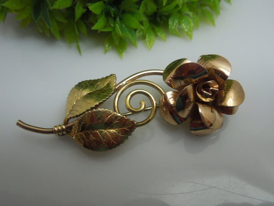 q225 Vintage Krementz Rose & Yellow Gold Tone Rose Pin or Brooch/Dress Pin/Sweater Brooch
