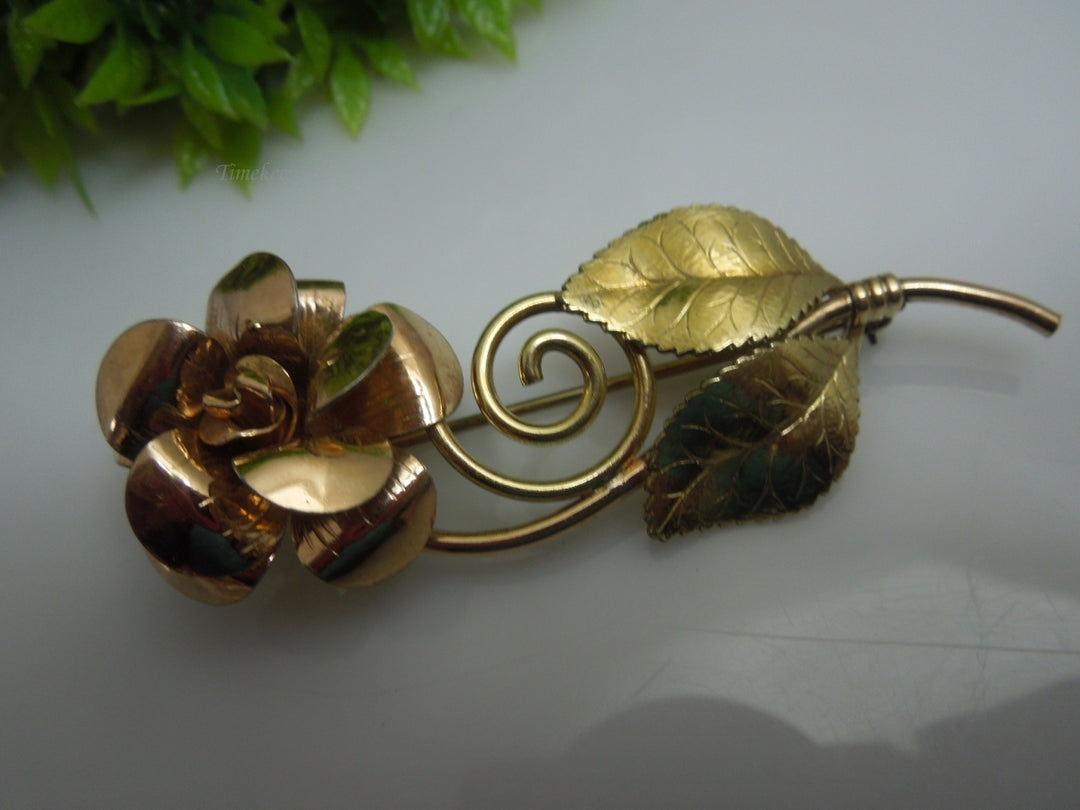 q225 Vintage Krementz Rose & Yellow Gold Tone Rose Pin or Brooch/Dress Pin/Sweater Brooch