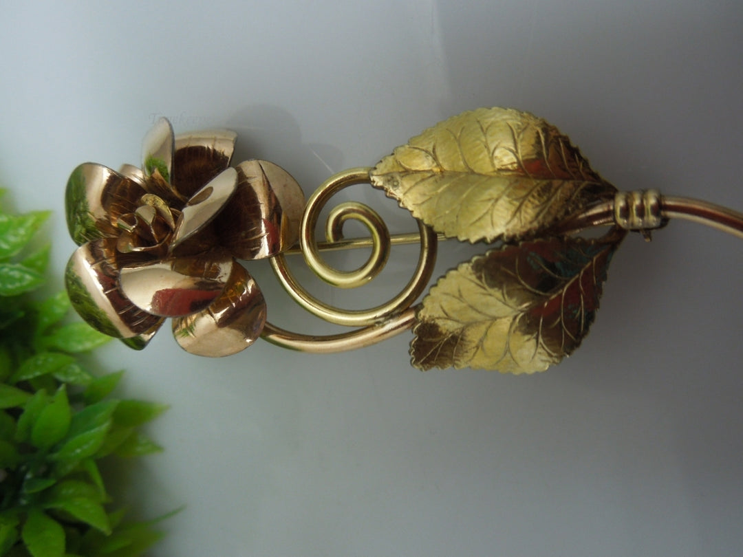 q225 Vintage Krementz Rose & Yellow Gold Tone Rose Pin or Brooch/Dress Pin/Sweater Brooch