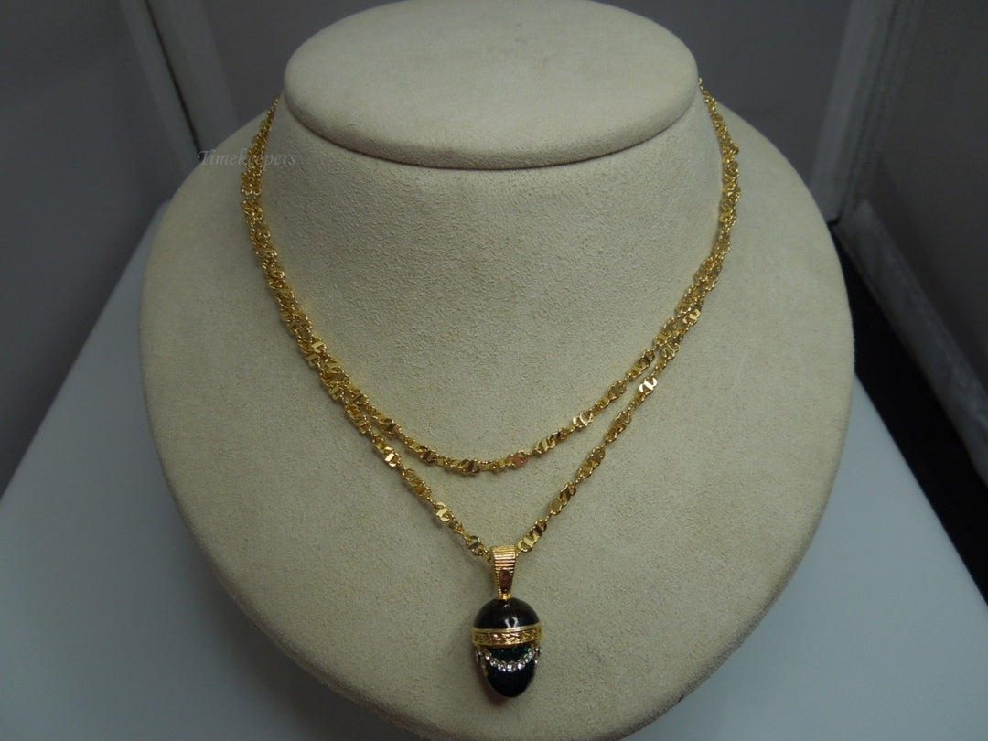 q232 Mother's Day Special Russian Style Easter Egg Green Pendant and Gold Plated Chain 25"