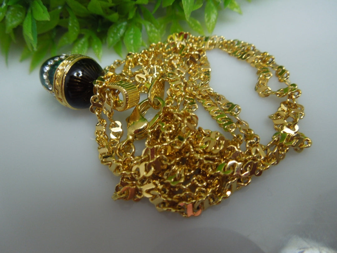 q232 Mother's Day Special Russian Style Easter Egg Green Pendant and Gold Plated Chain 25"
