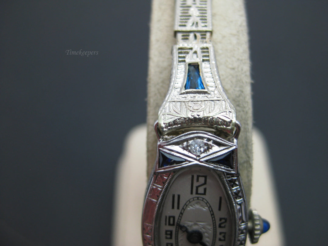 h506 Gorgeous Vintage 14k White Gold 1930s Vanburen Diamond &amp; Sapphire Watch