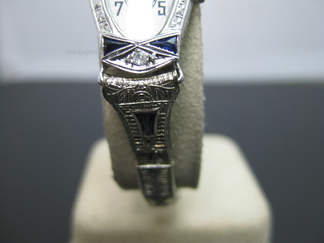 h506 Gorgeous Vintage 14k White Gold 1930s Vanburen Diamond &amp; Sapphire Watch