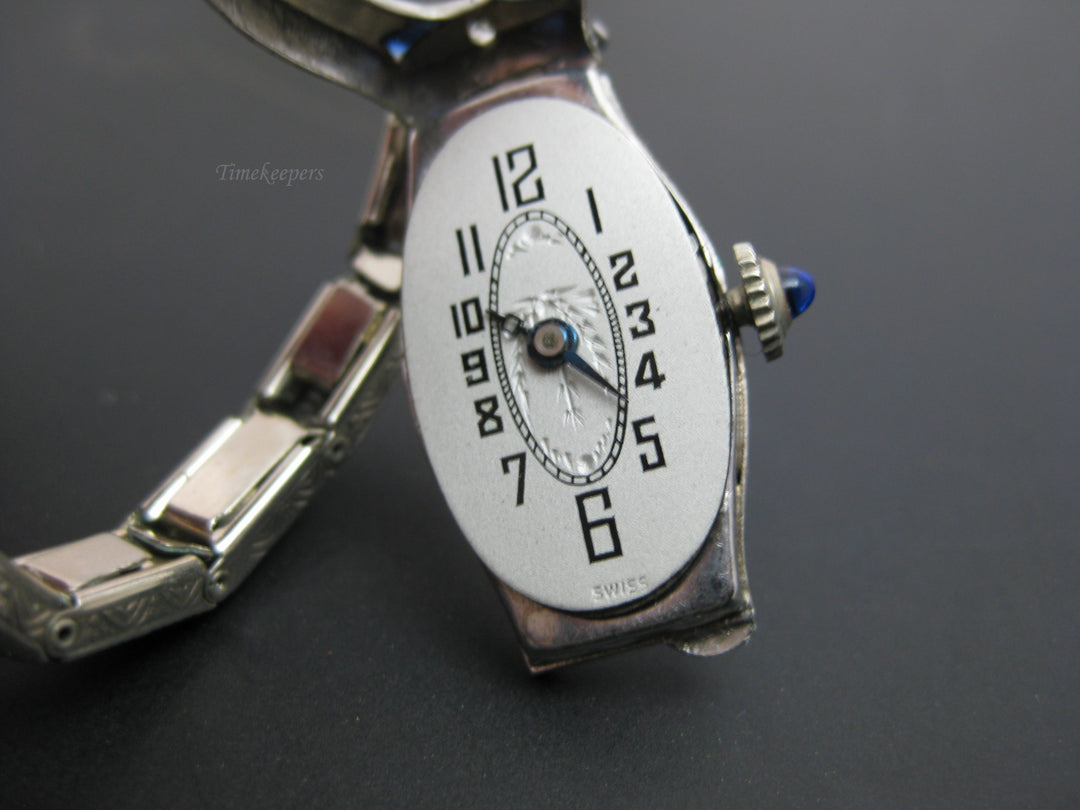 h506 Gorgeous Vintage 14k White Gold 1930s Vanburen Diamond &amp; Sapphire Watch