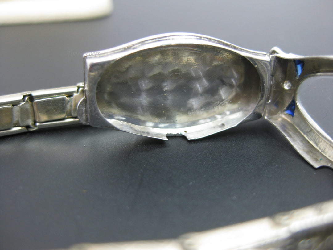 h506 Gorgeous Vintage 14k White Gold 1930s Vanburen Diamond &amp; Sapphire Watch