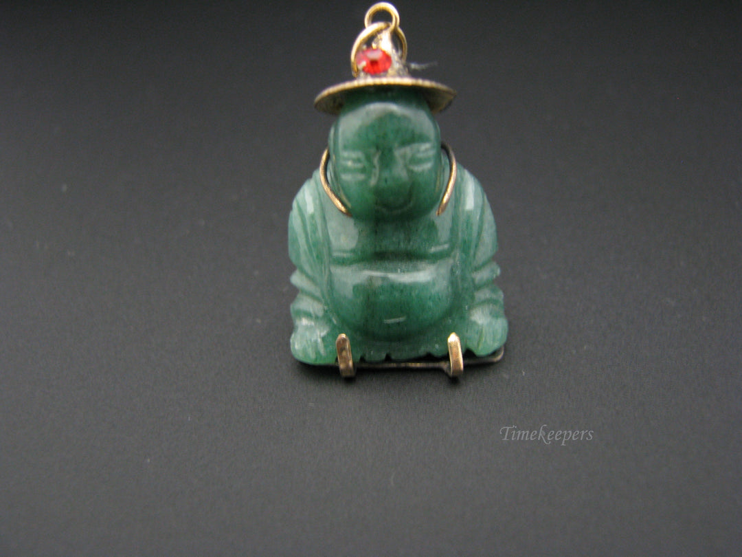 c763 Wonderful Green Jade Buddha in 14K Yellow Gold Pendant/ Charm