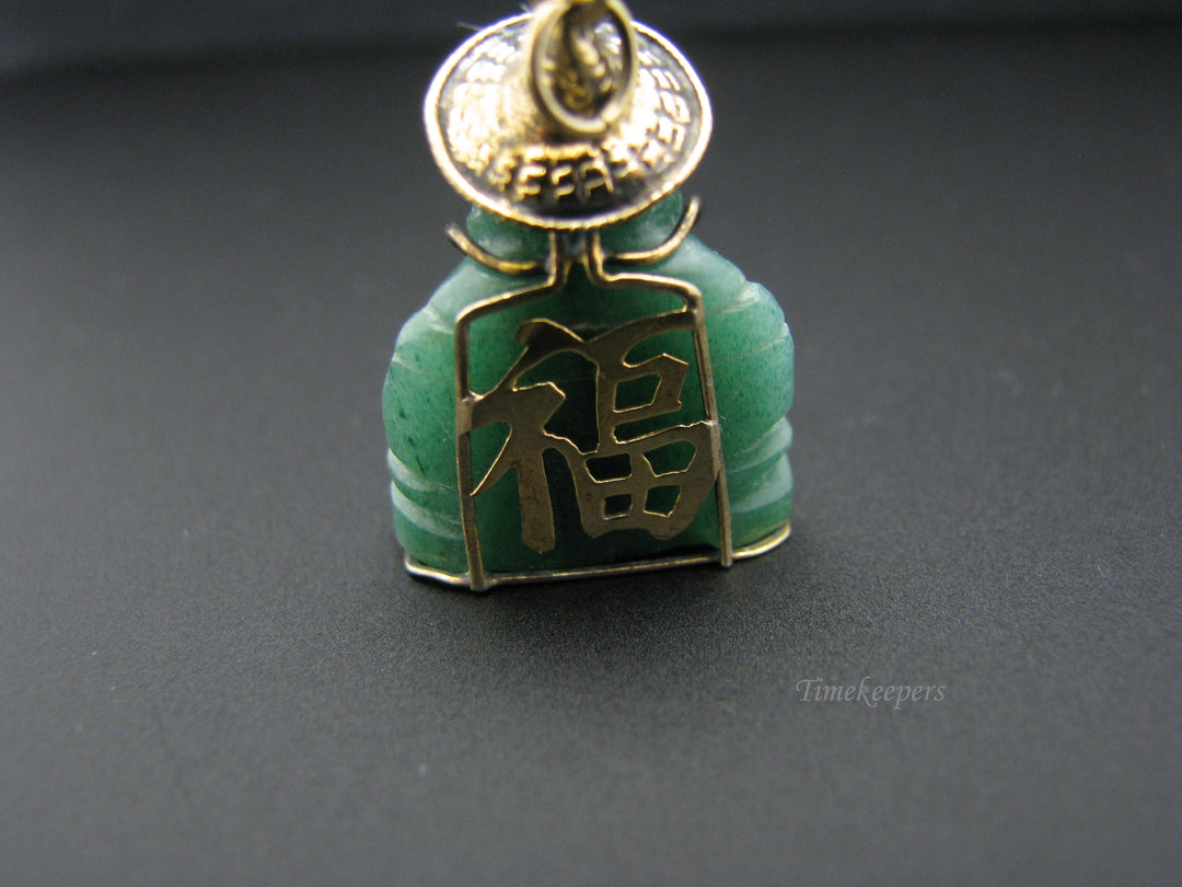 c763 Wonderful Green Jade Buddha in 14K Yellow Gold Pendant/ Charm