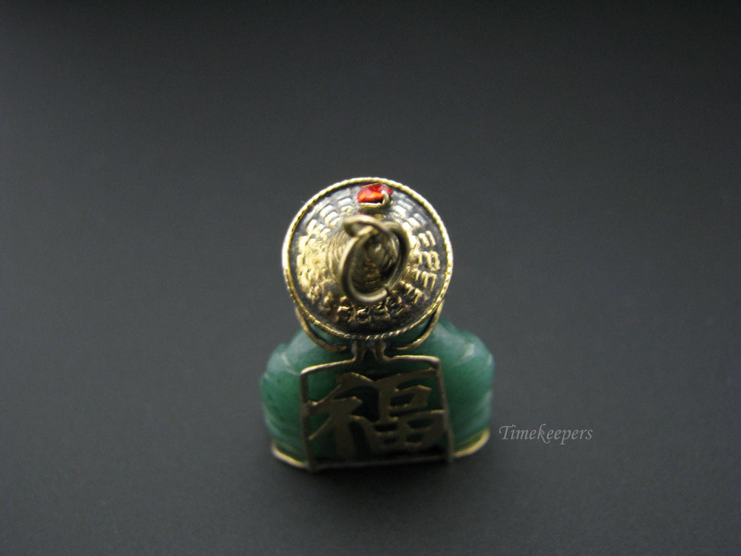 c763 Wonderful Green Jade Buddha in 14K Yellow Gold Pendant/ Charm