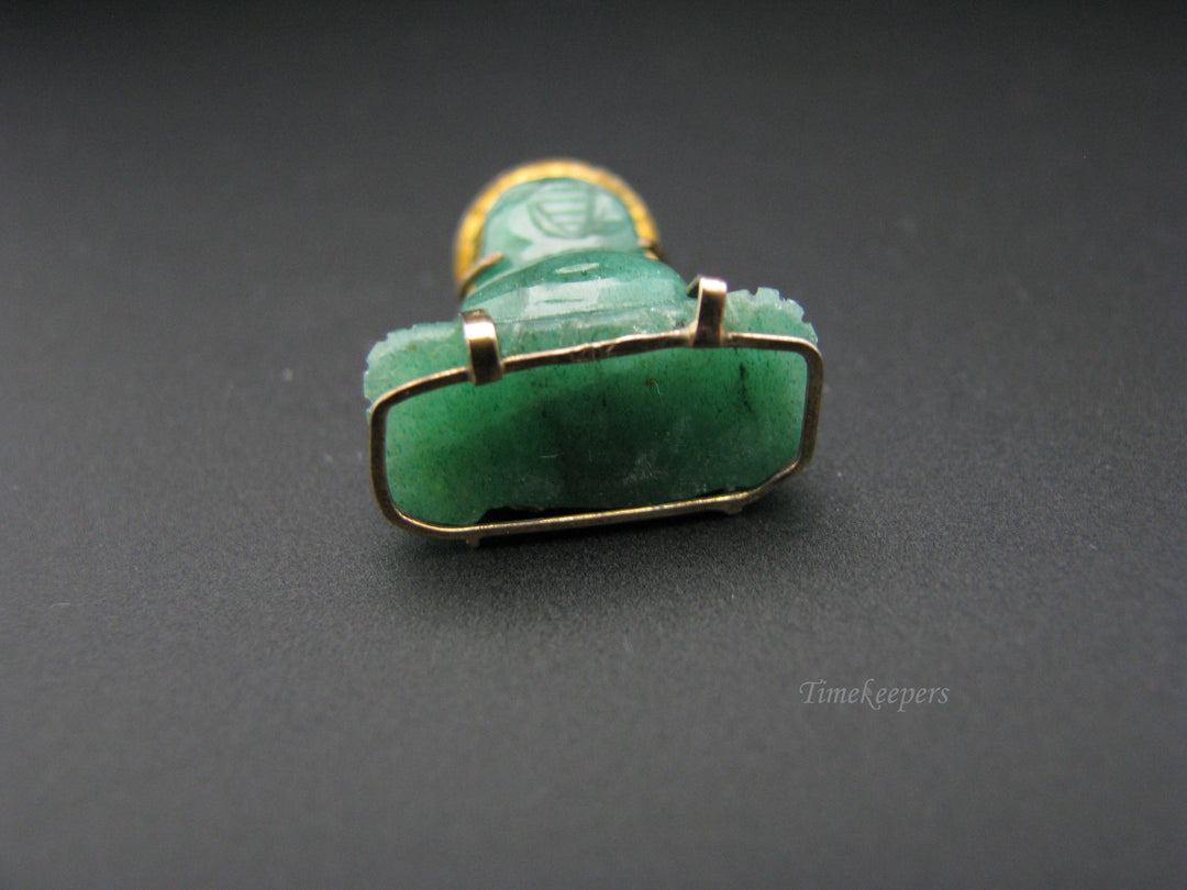 c763 Wonderful Green Jade Buddha in 14K Yellow Gold Pendant/ Charm