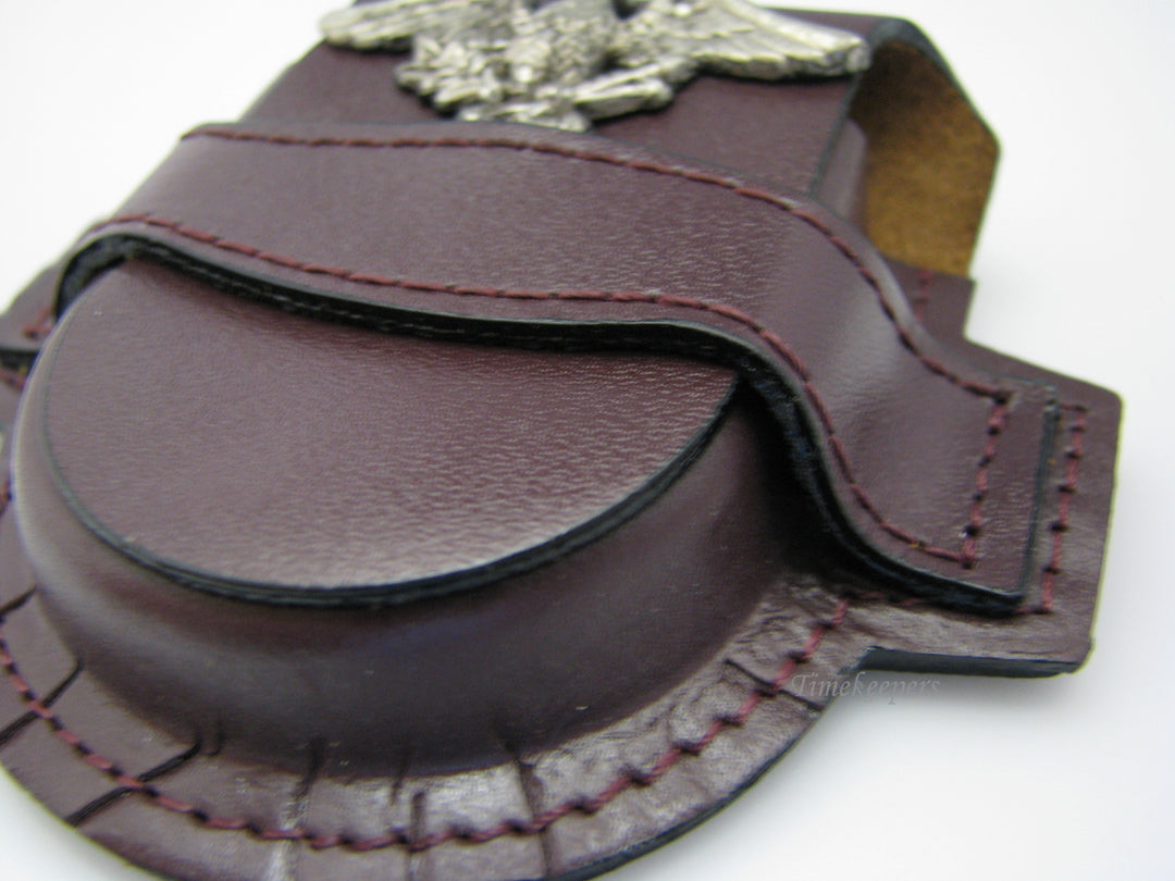 c783 NEW Brown Leather Fold Closure Belt Pocket Watch Holder with Eagle