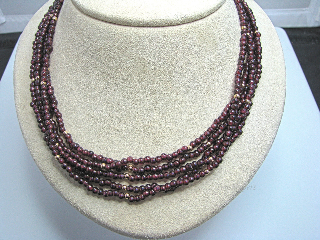 j281 Beautiful Vintage Garnet Bead 5 Strand Necklace with 14k Clasp &amp; Beads